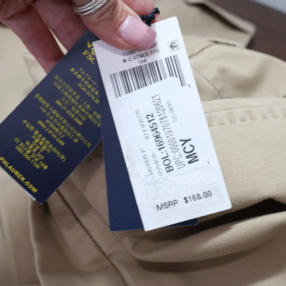 Polo Ralph Lauren Chino Pants Mens 34x32 Tan Khaki Stretch Cuffed $168 NWT